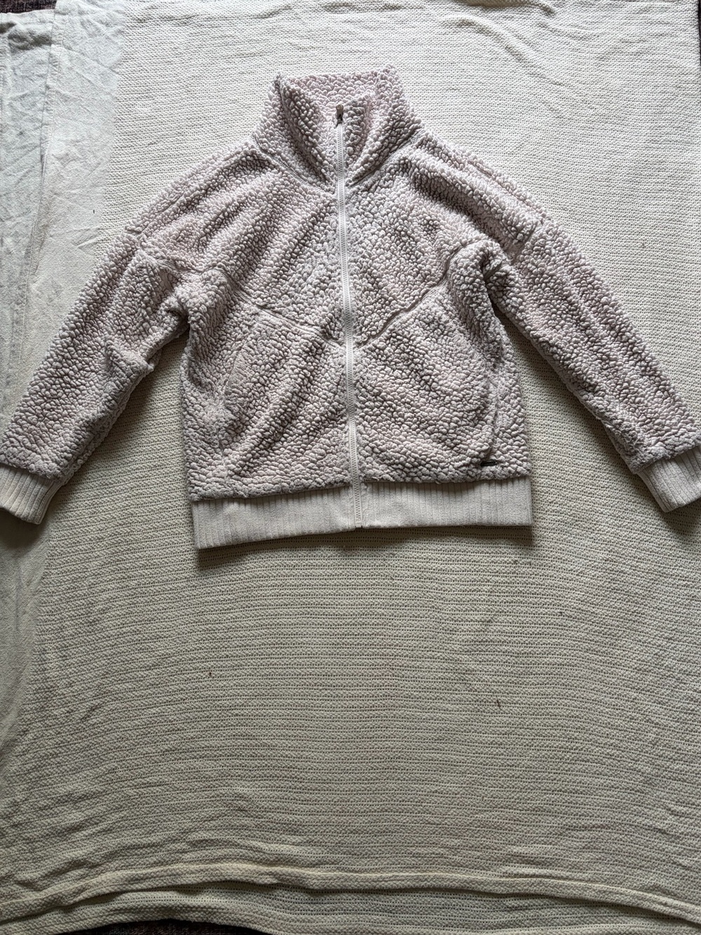 Prana cozy Zip-Front Sherpa Sweater Jacket in Light Taupe